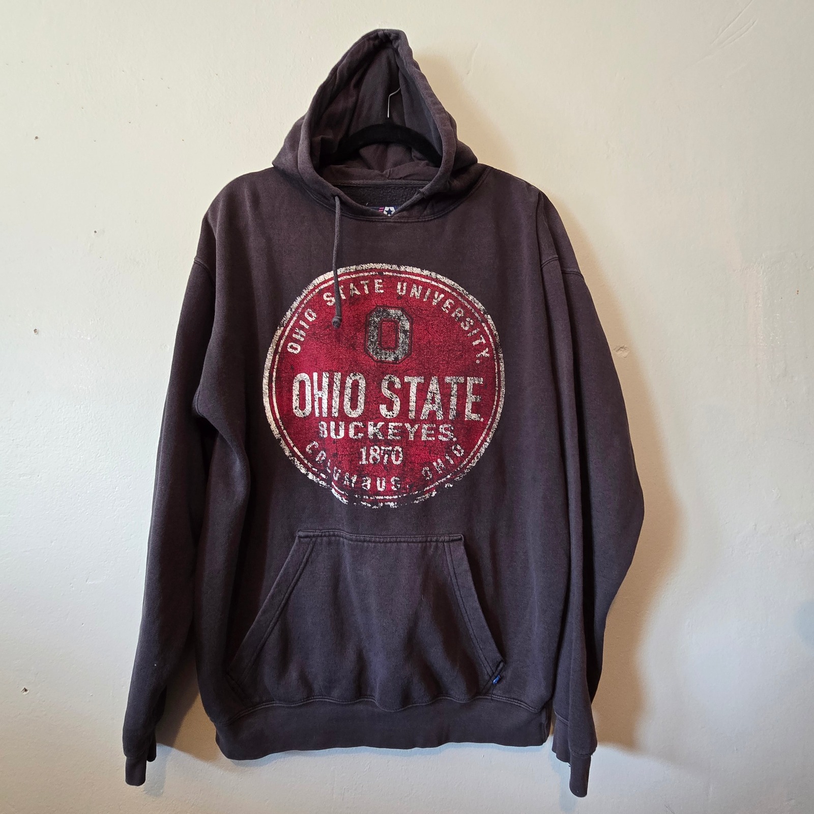 J. America Ohio State Buckeyes Hoodie Mens Lg Gray Good Distressed Graphic